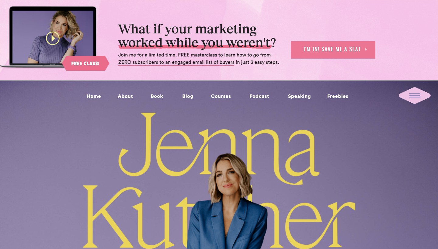 Jenna Kutcher — eredeti landing oldal screenshot