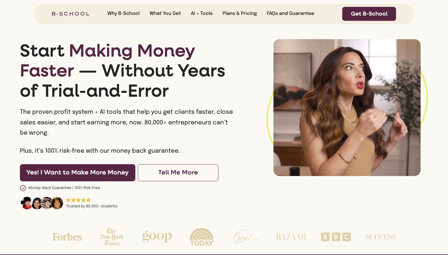 Marie Forleo — B-School — eredeti landing oldal screenshot
