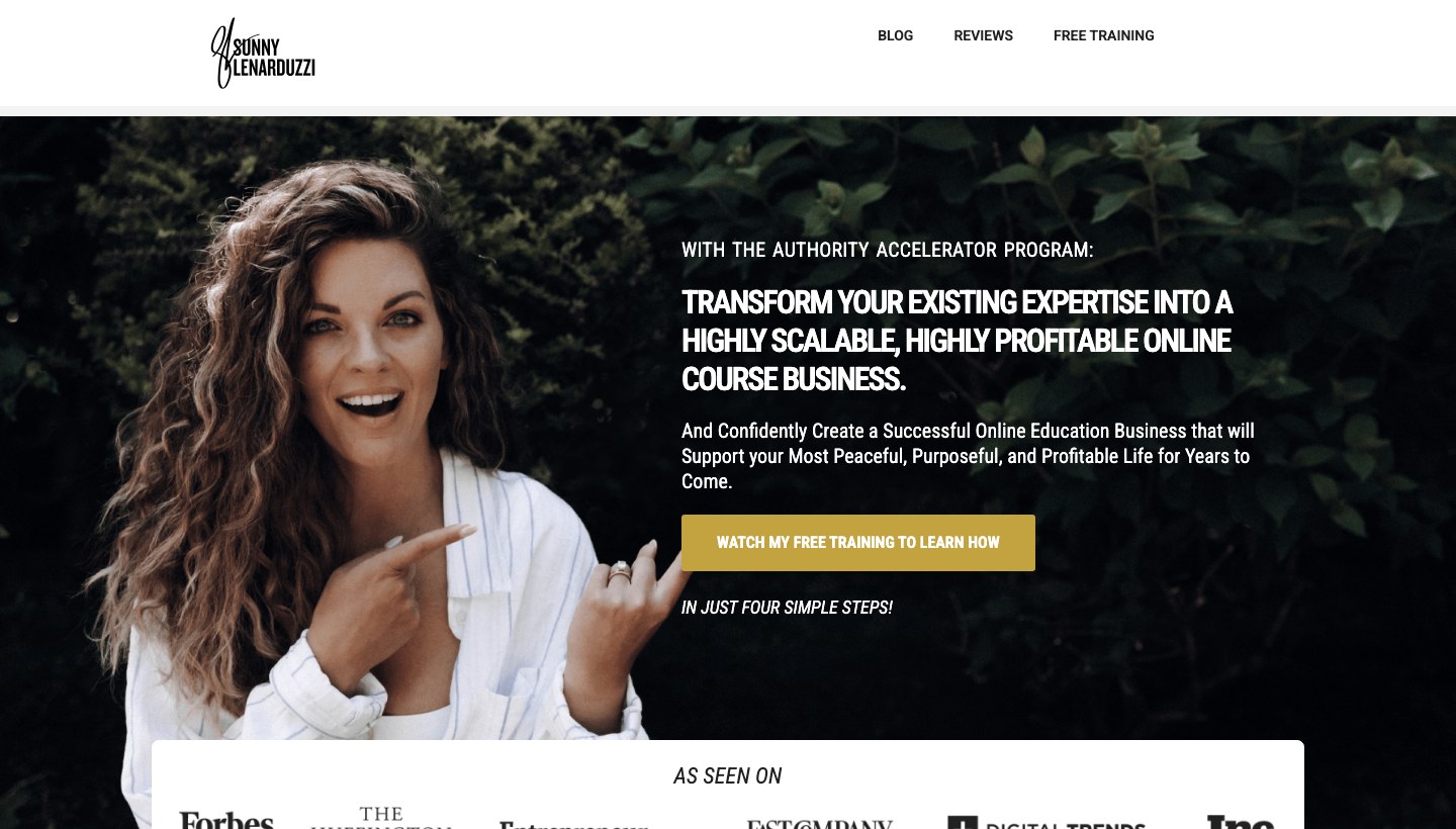 Sunny Lenarduzzi — eredeti landing oldal screenshot